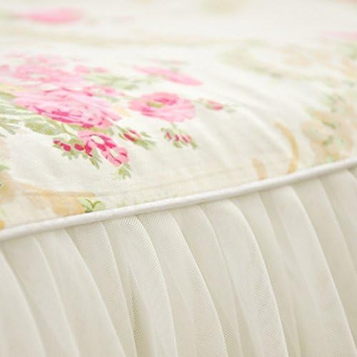 LELVA Dust Ruffled Bed Skirts Full Size Wrap Around Lace Bed Ruffle with Platform 18 inch Deep Drop Cotton Floral Girls Bed Sheets White