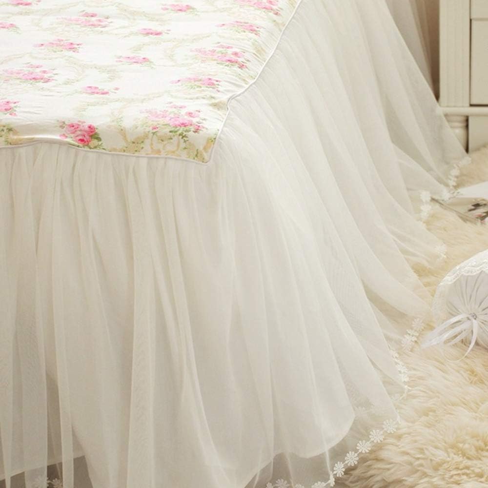 LELVA Dust Ruffled Bed Skirts Full Size Wrap Around Lace Bed Ruffle with Platform 18 inch Deep Drop Cotton Floral Girls Bed Sheets White