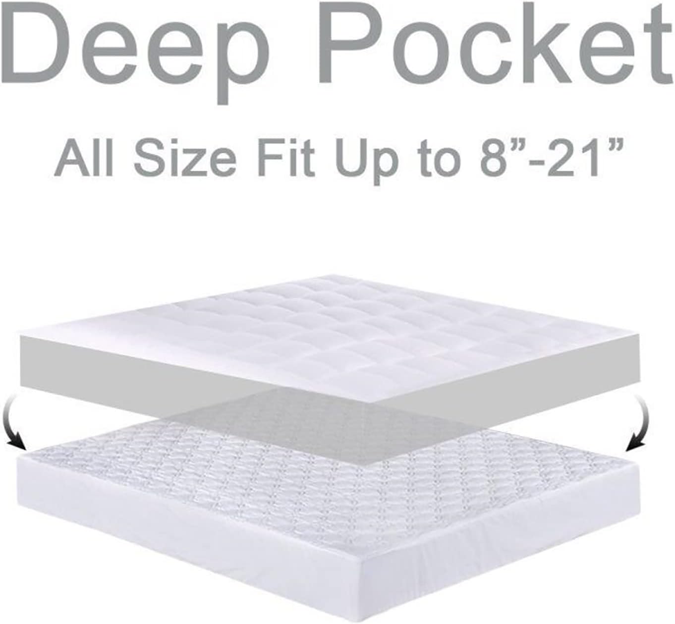 Mattress Topper King for Back Pain, Extra Thick Mattress Pad Cover, Plush Pillow Top, Deep Elastic Pocket, White