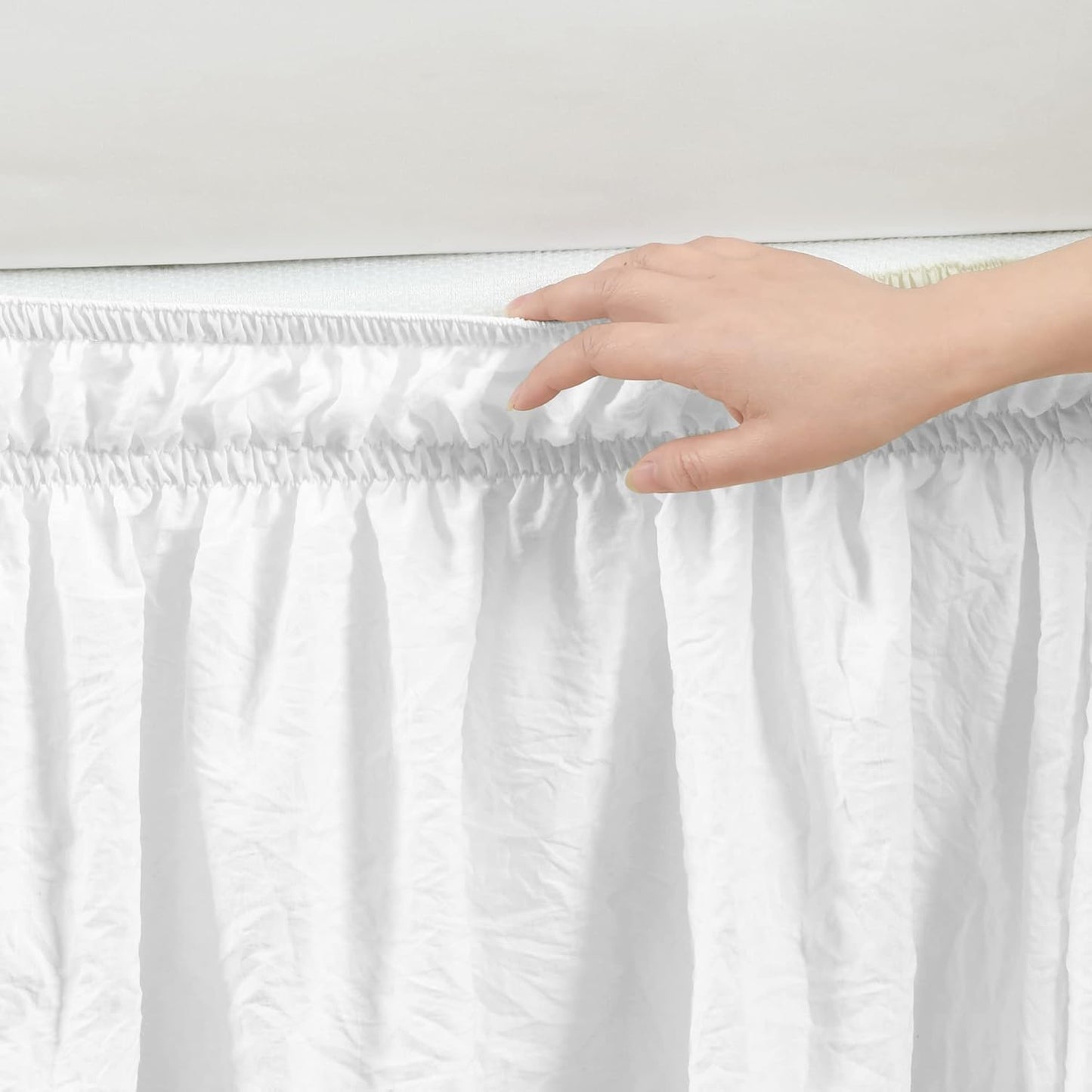 Lush Decor Ruched Ruffle Elastic Easy Wrap Around Bedskirt, Queen/King/Cal King, Bleach White