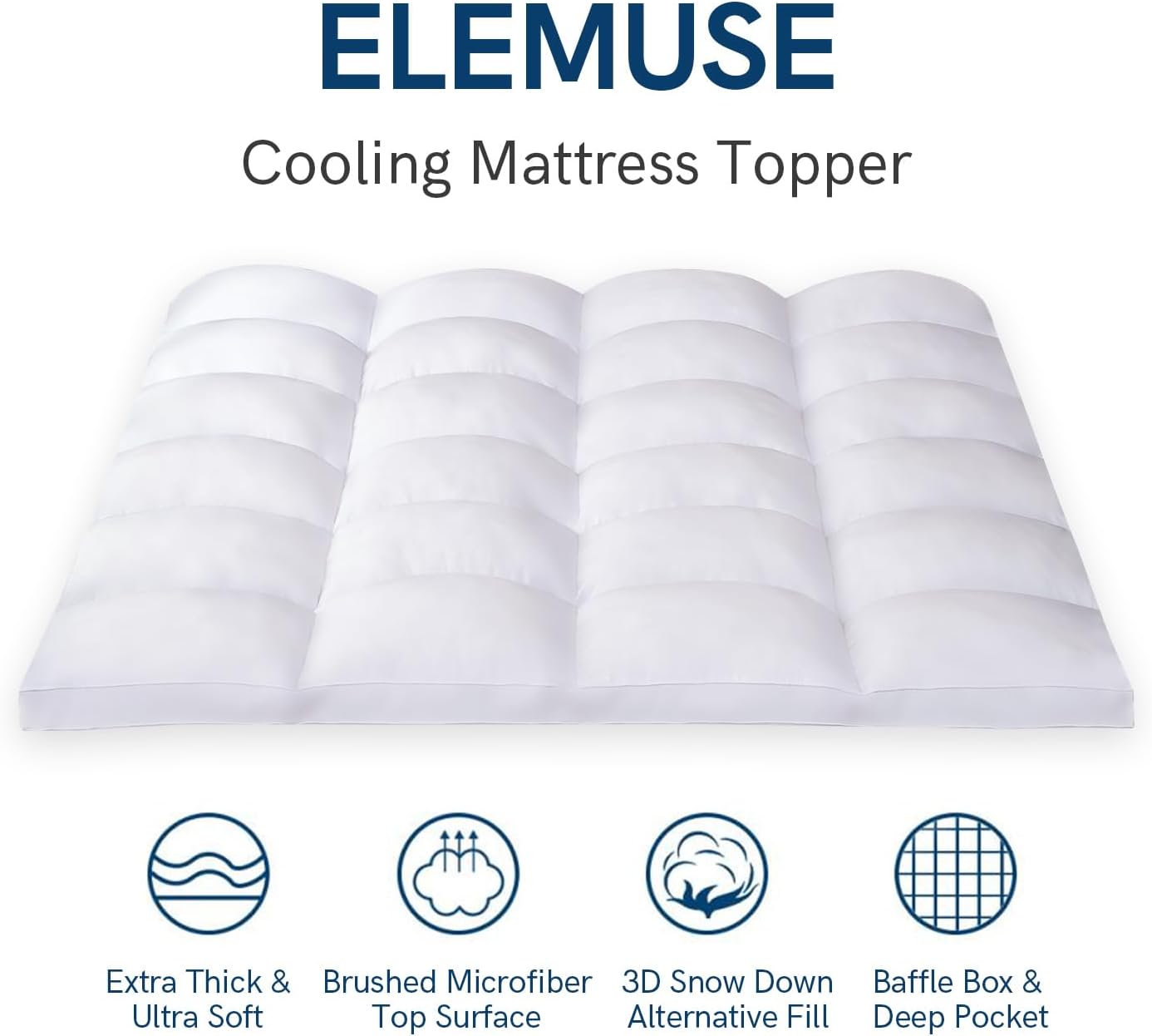 ELEMUSE King Mattress Topper for Back Pain, Extra Thick Mattress Pad Cover, Plush Soft Pillowtop with Elastic Deep Pocket, Overfilled Down Alternative Filling