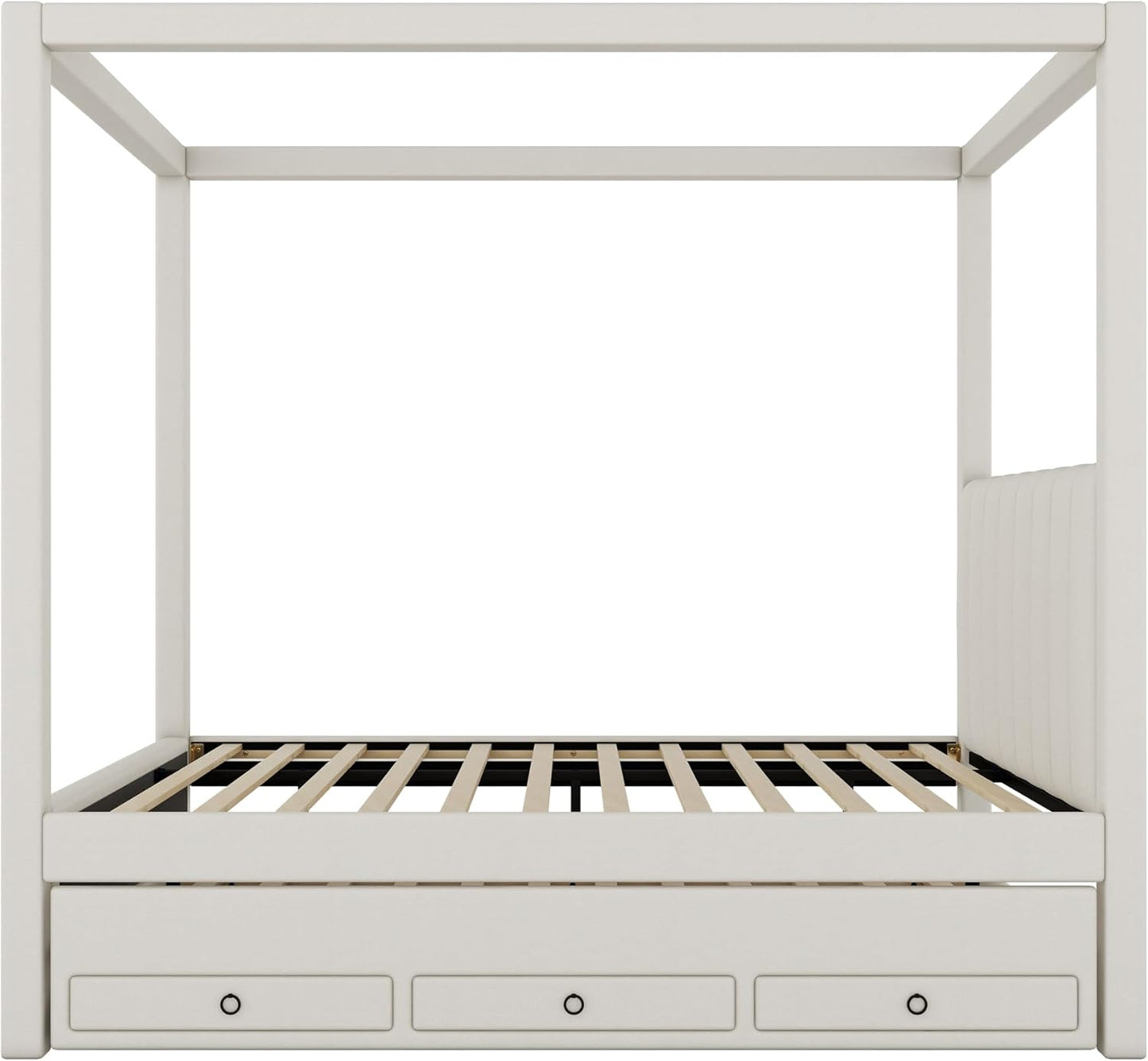 Merax Full Size Upholstery Canopy Platform Bed with Trundle and Three Storage Drawers