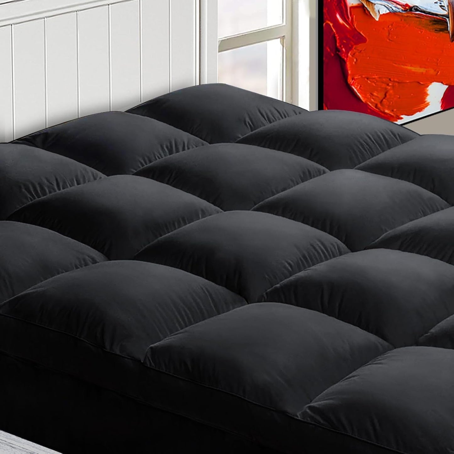 Mattress Topper King for Back Pain, Extra Thick Mattress Pad Cover, Plush Pillow Top, Deep Elastic Pocket, White