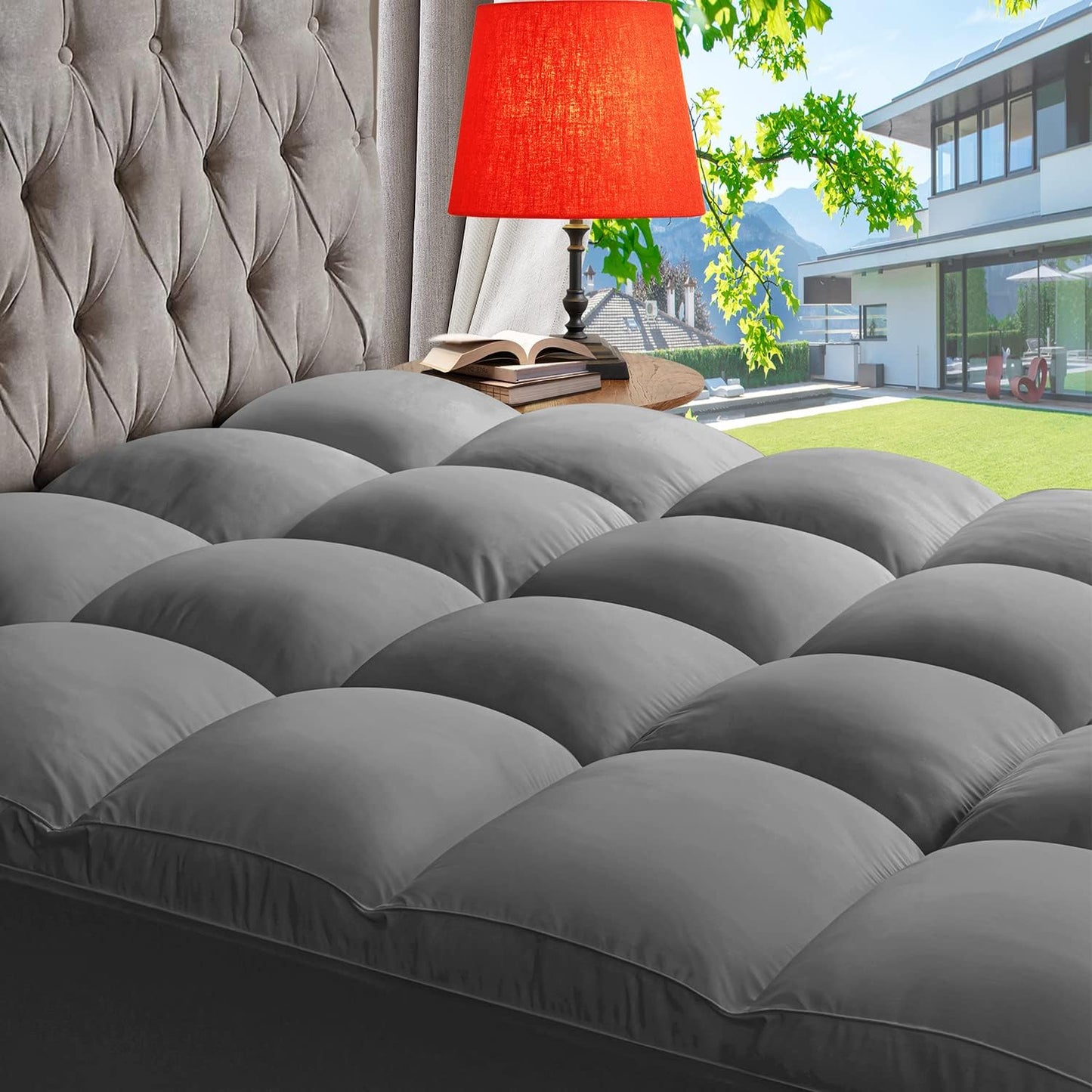 ABENE King Size Mattress Topper for Back Pain Relief, Extra Thick Mattress Pad Pillowtop, Soft Plush Mattress Cover Bed Topper with Deep Pocket, Overfilled Down Alternative Filling, White