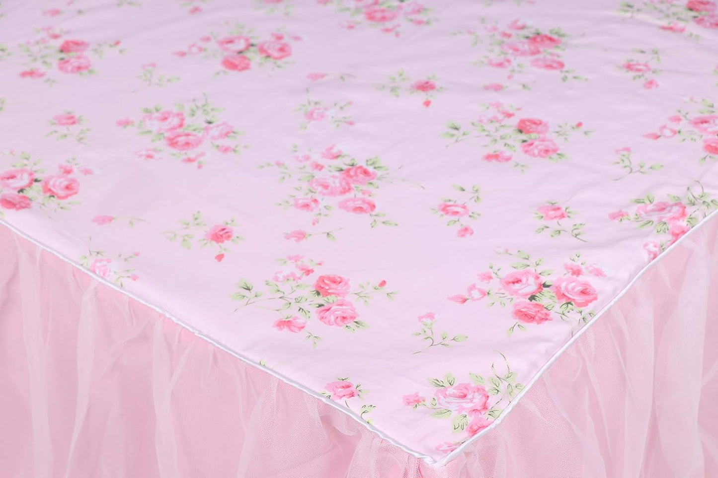 LELVA Dust Ruffled Bed Skirts Full Size Wrap Around Lace Bed Ruffle with Platform 18 inch Deep Drop Cotton Floral Girls Bed Sheets White