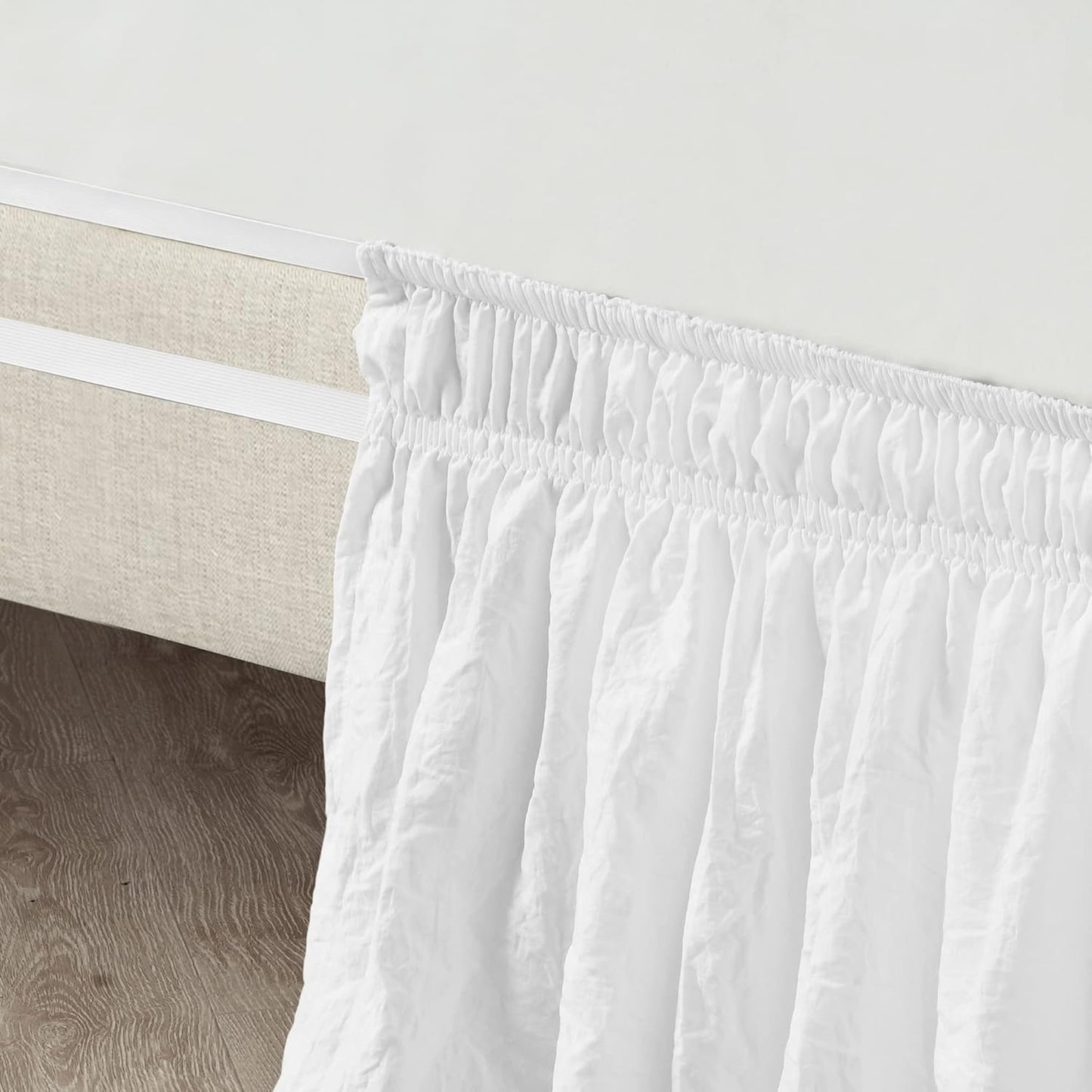 Lush Decor Ruched Ruffle Elastic Easy Wrap Around Bedskirt, Queen/King/Cal King, Bleach White