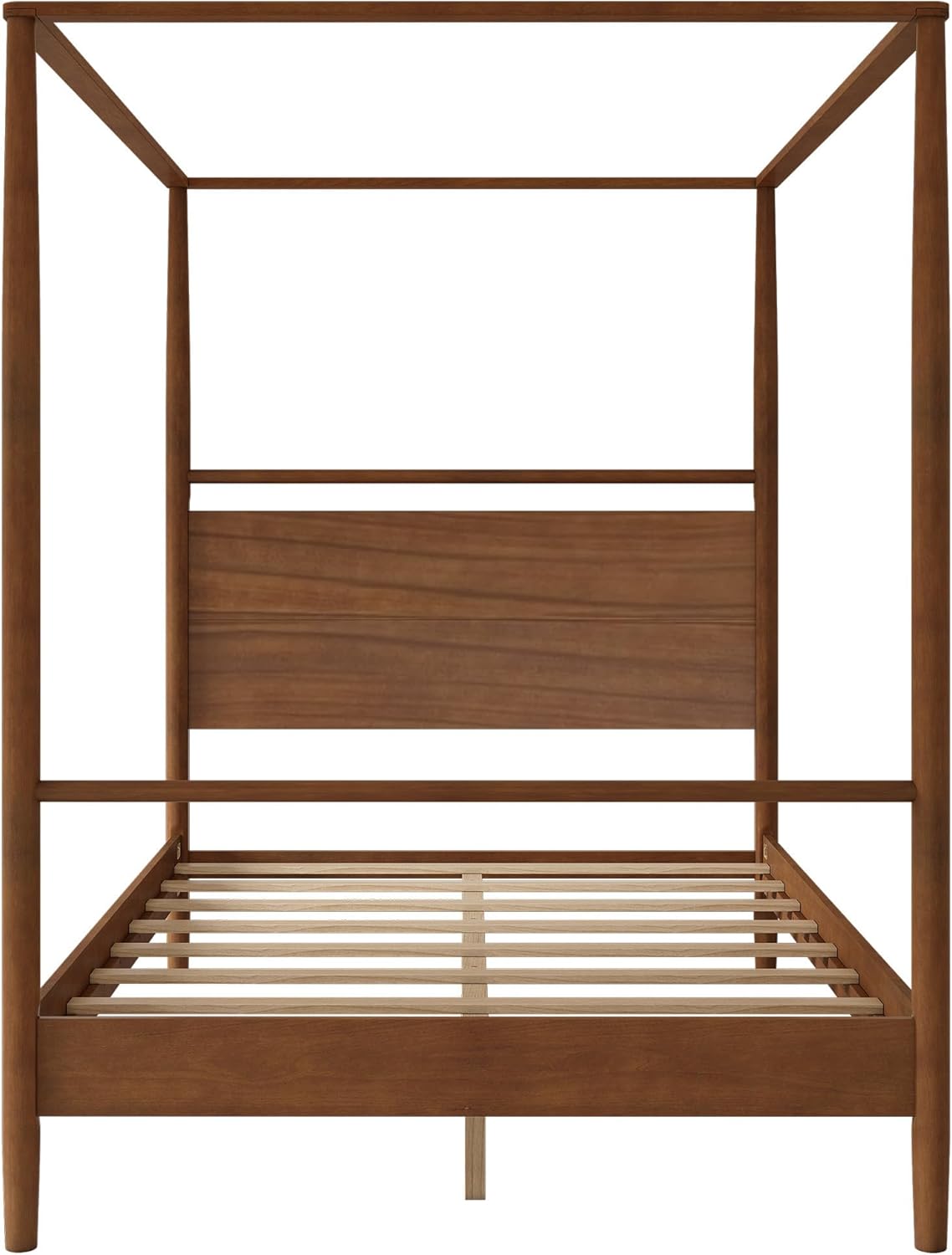 SOFTSEA Canopy Bed Frame Full Size, Solid Wood 4 Posters Canopy Bed Frame, Mid-Century Canopy Platform Bed with Headboard for Bedroom, No Box Spring Needed, Walnut