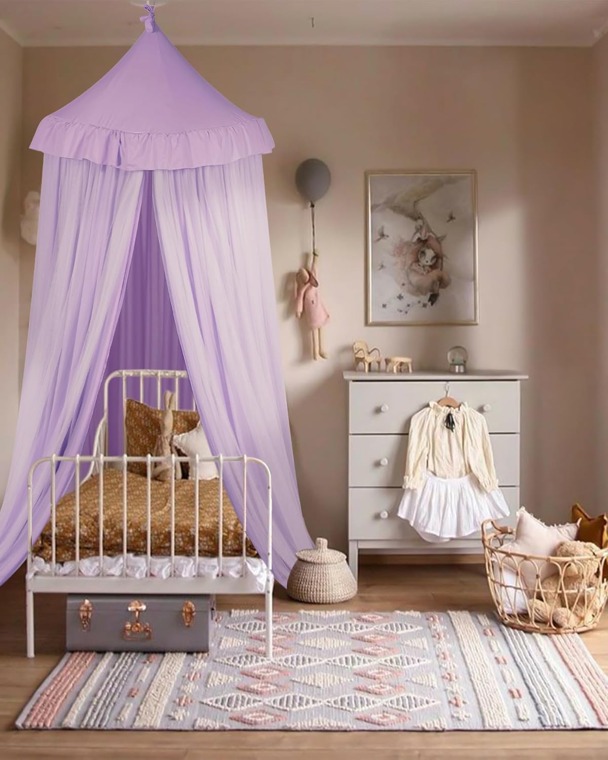 Large Bed Canopy with Star Lights, Double Layer Canopy for Bed, Princess Play Tent for Girls Room, Breathable Canopy Bed Curtain for Children Reading Nook, Machine Washable Canopy, 40''x106'', Pink