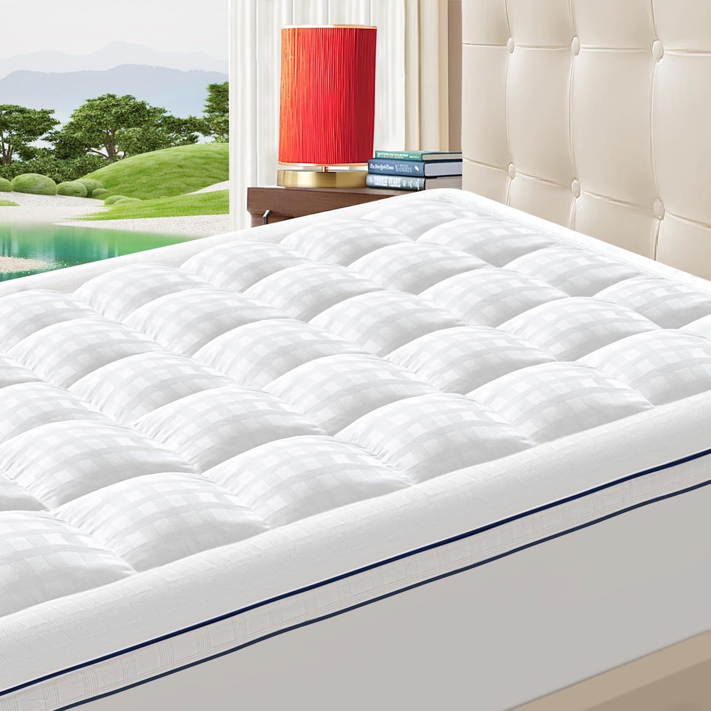 ABENE King Size Mattress Topper for Back Pain Relief, Extra Thick Mattress Pad Pillowtop, Soft Plush Mattress Cover Bed Topper with Deep Pocket, Overfilled Down Alternative Filling, White