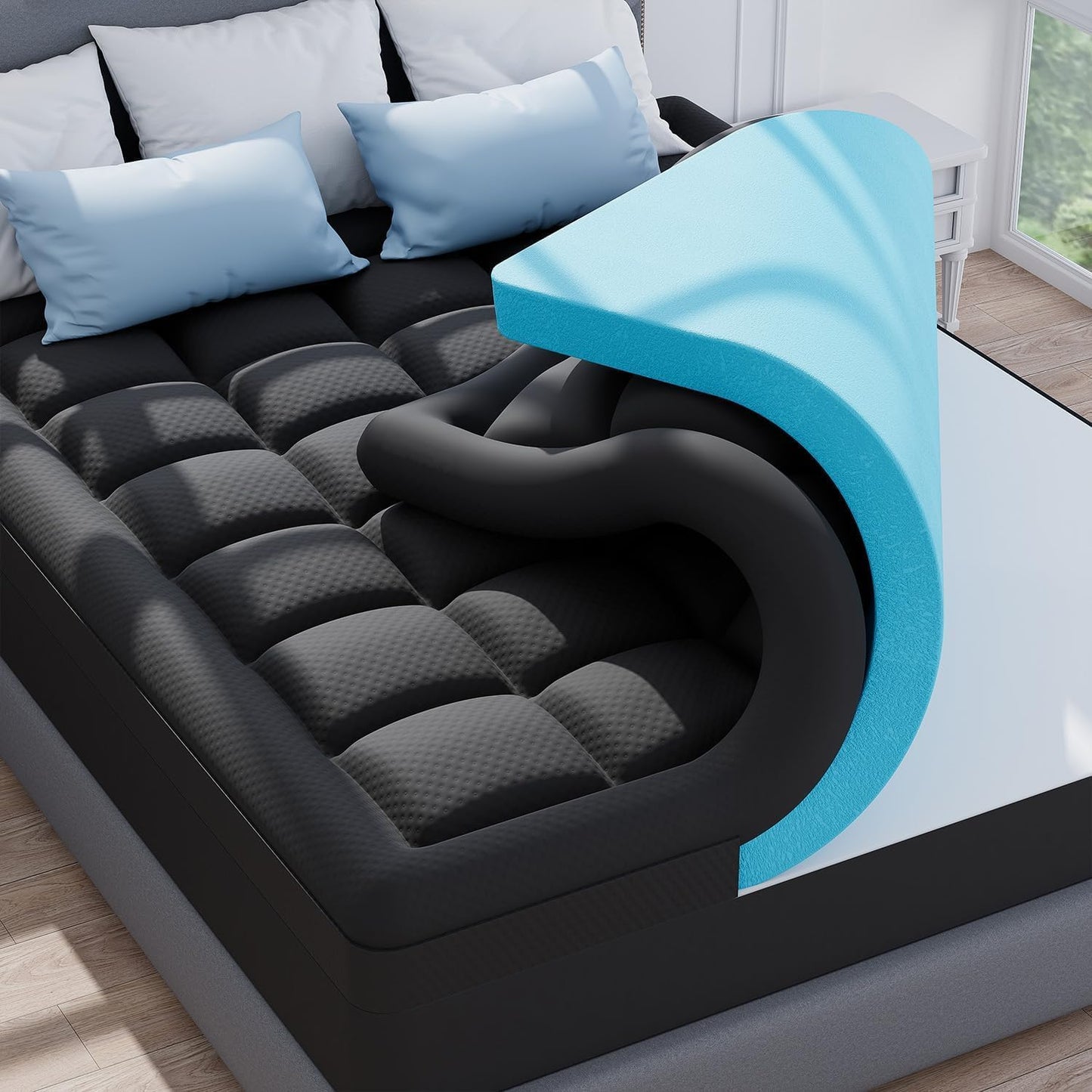 ELEMUSE Queen Size Dual Layer 3 Inch Memory Foam Mattress Topper, 2 Inch Cooling Gel Memory Foam and 1 Inch Thick Soft Pillow Top Mattress Pad Cover for Back Pain Relief, Bed Topper for Side Sleep