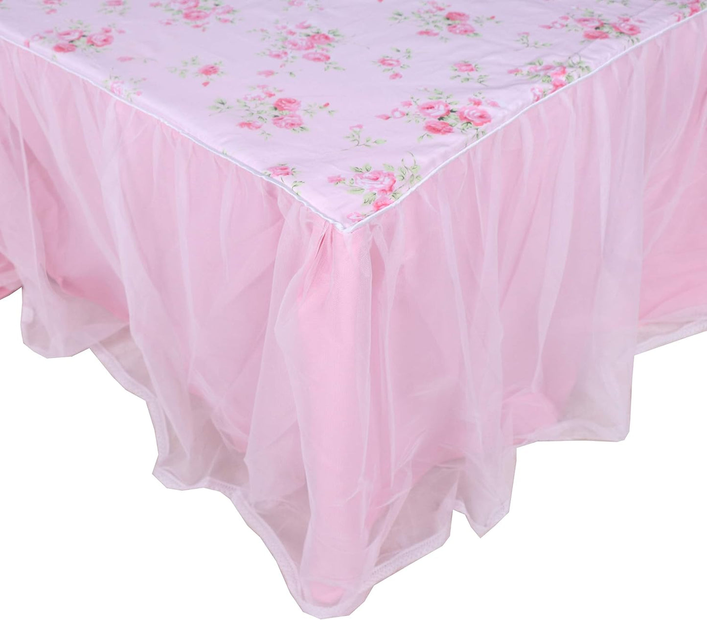 LELVA Dust Ruffled Bed Skirts Full Size Wrap Around Lace Bed Ruffle with Platform 18 inch Deep Drop Cotton Floral Girls Bed Sheets White