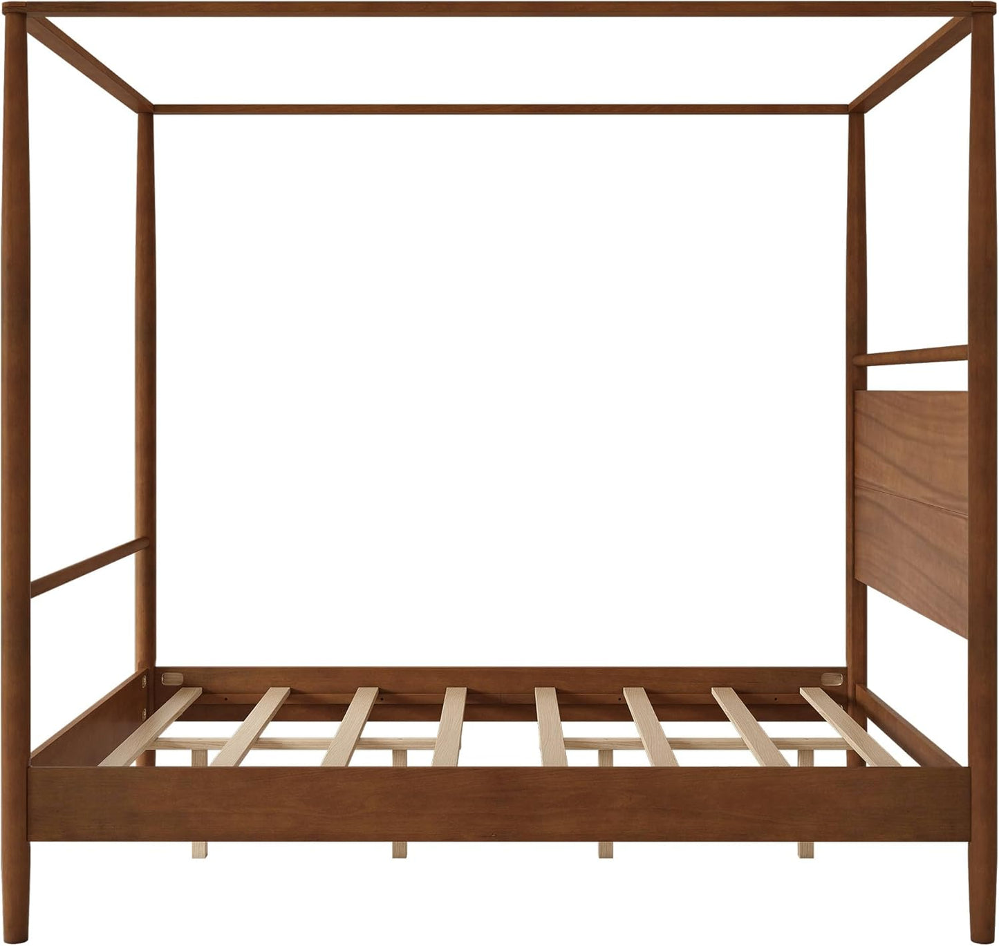 SOFTSEA Canopy Bed Frame Full Size, Solid Wood 4 Posters Canopy Bed Frame, Mid-Century Canopy Platform Bed with Headboard for Bedroom, No Box Spring Needed, Walnut