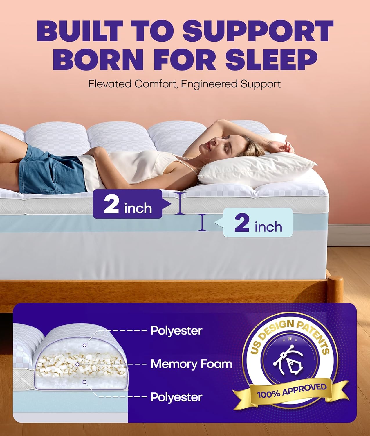 Dual Layer 4 Inch Memory Foam Mattress Topper for Pressure Relief with 4X Support, 2" Pillow Top Queen Mattress Topper 50% Viscose Made from Bamboo Plus 2" Cooling Gel Memory Foam Comfort Mattress Pad