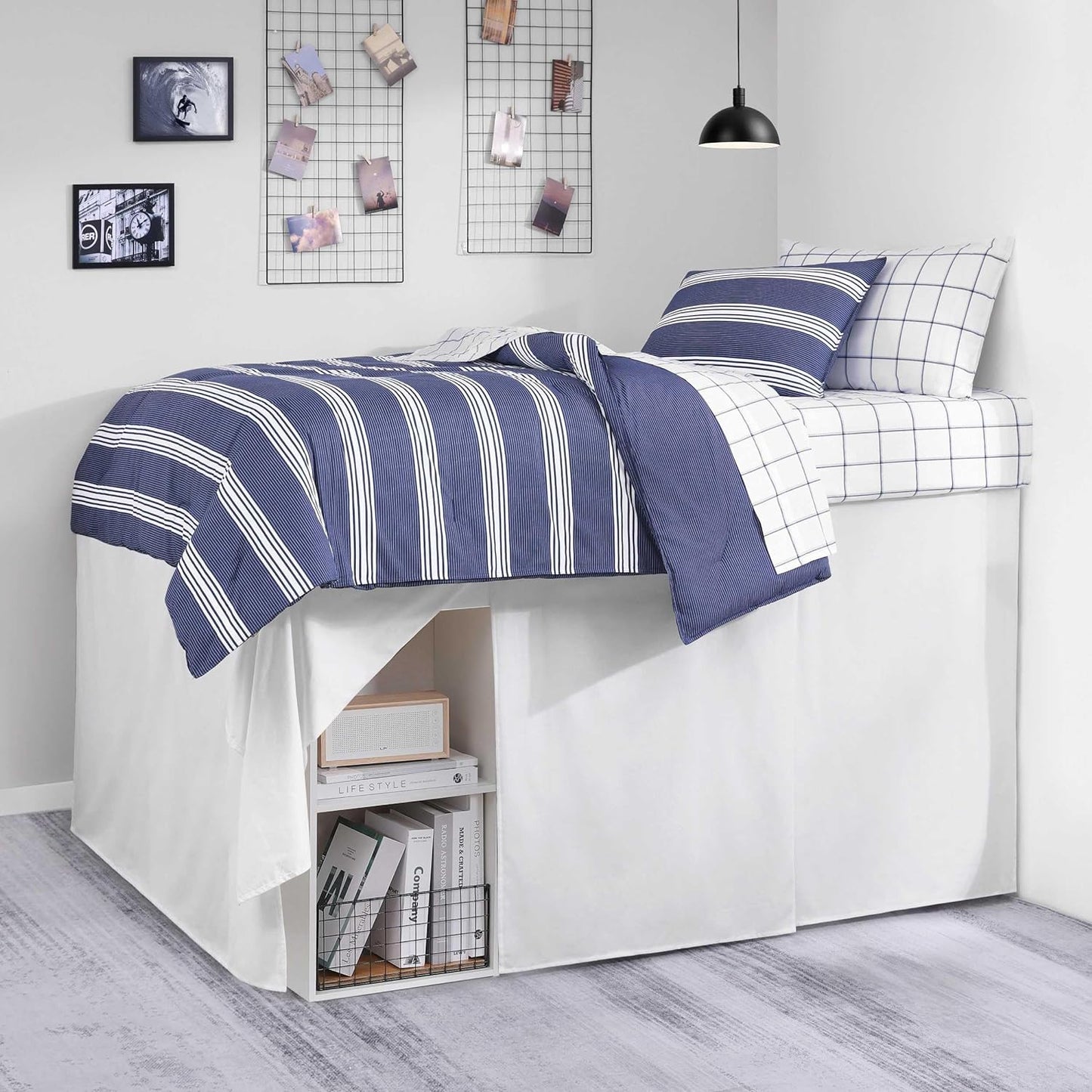 Nautica - Queen Bed Skirt, Pre-Washed Cotton with Split Corners for Easy Fit, 15-Inch Tailored Drop, 150 Thread Count (Solid Navy)