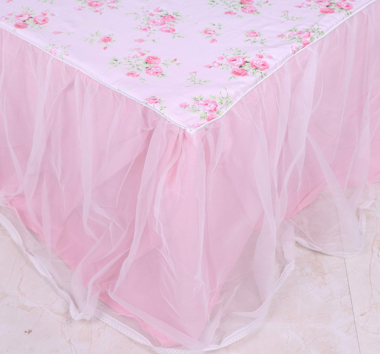 LELVA Dust Ruffled Bed Skirts Full Size Wrap Around Lace Bed Ruffle with Platform 18 inch Deep Drop Cotton Floral Girls Bed Sheets White