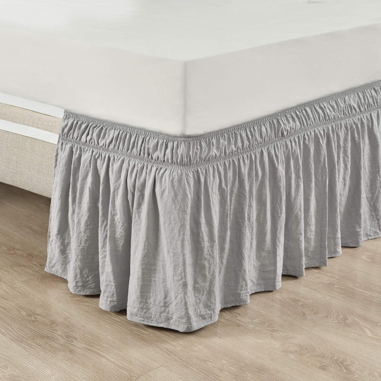 Lush Decor Ruched Ruffle Elastic Easy Wrap Around Bedskirt, Queen/King/Cal King, Bleach White