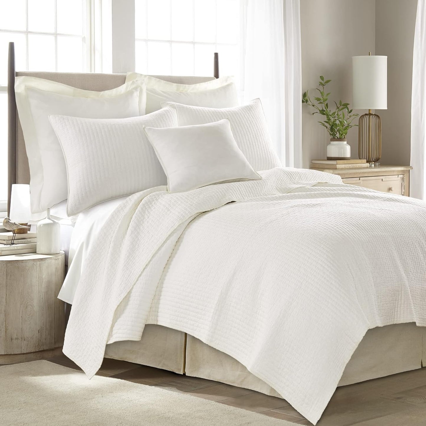 Levtex Home King Size Faux Linen Dust Ruffle, 16-inch Drop with Box Pleat