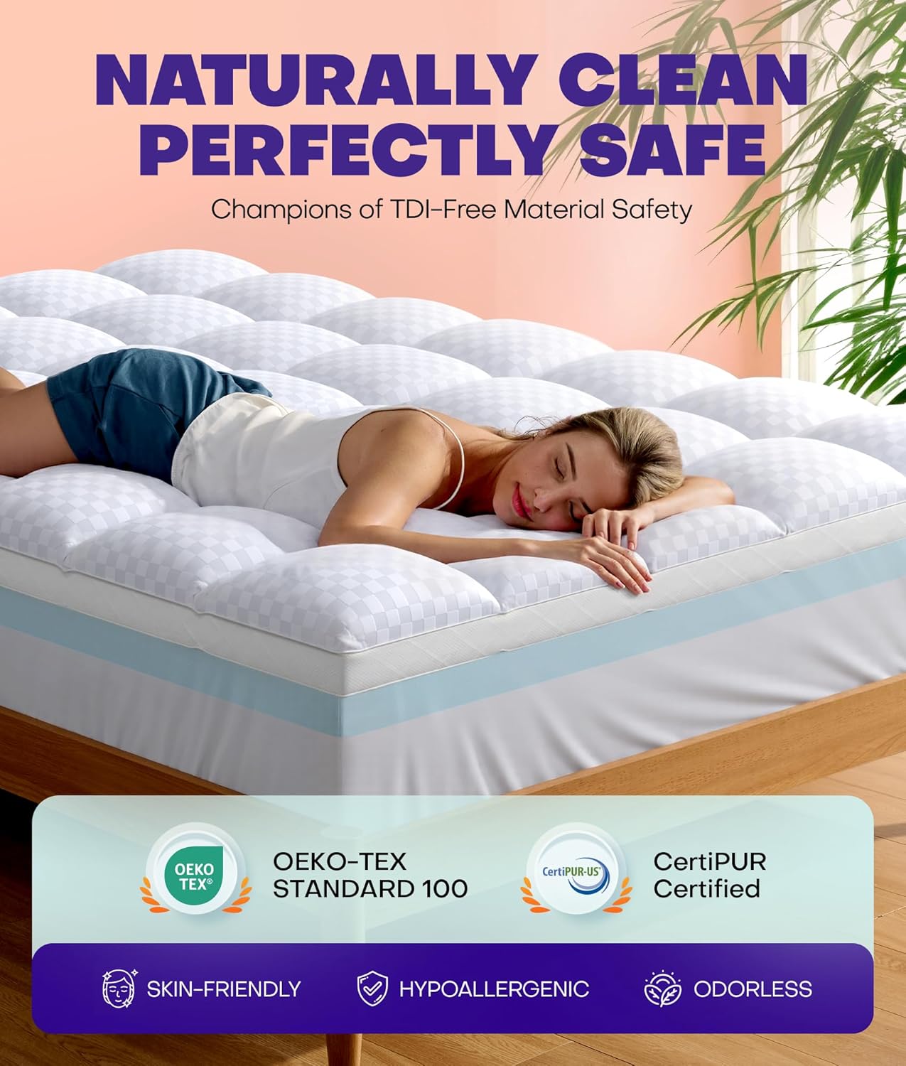 Dual Layer 4 Inch Memory Foam Mattress Topper for Pressure Relief with 4X Support, 2" Pillow Top Queen Mattress Topper 50% Viscose Made from Bamboo Plus 2" Cooling Gel Memory Foam Comfort Mattress Pad