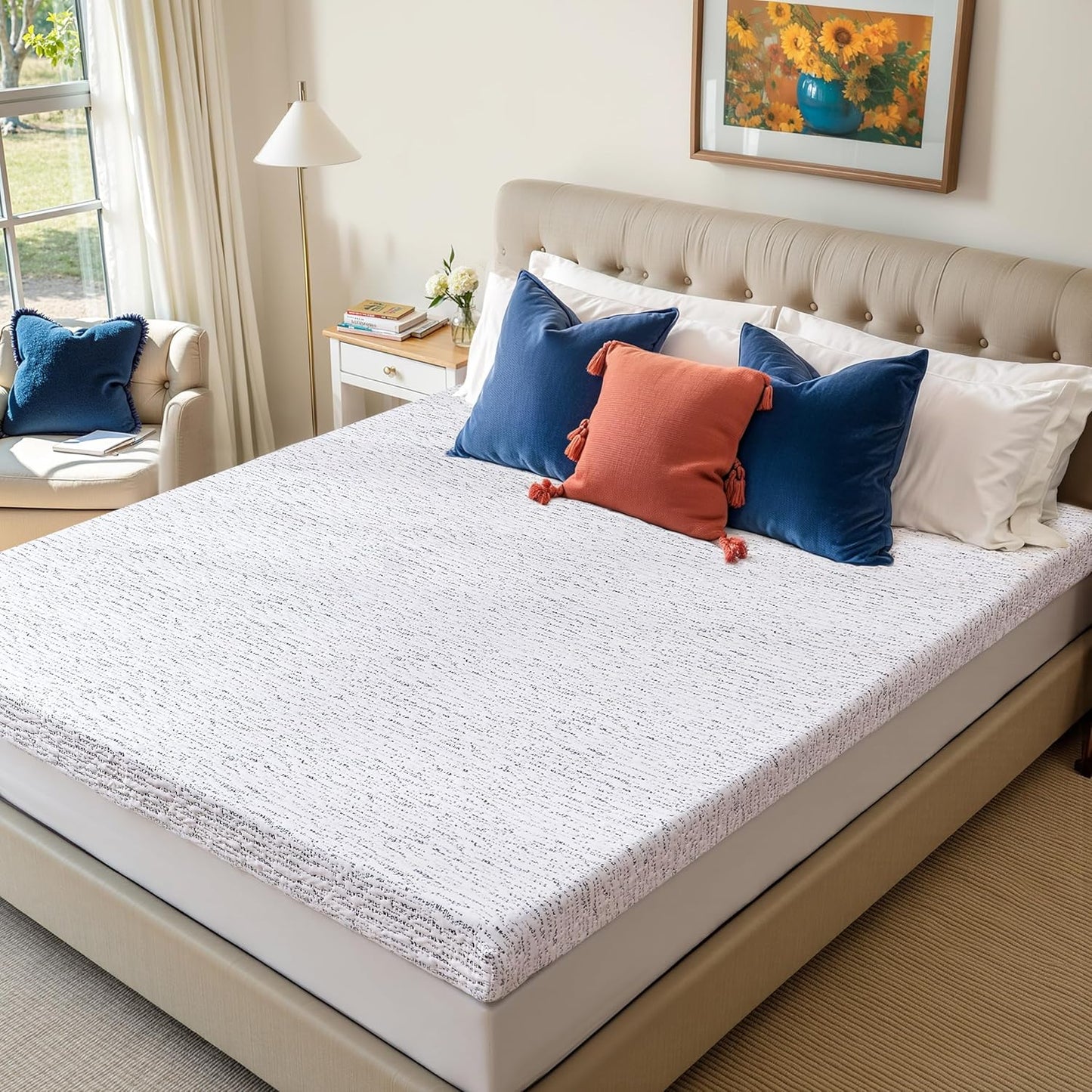Subrtex Memory Foam Mattress Topper King, 4 Inch Bed Toppers for Pressure Relieving, Soft Mattress Pads with Removable Washable Cover