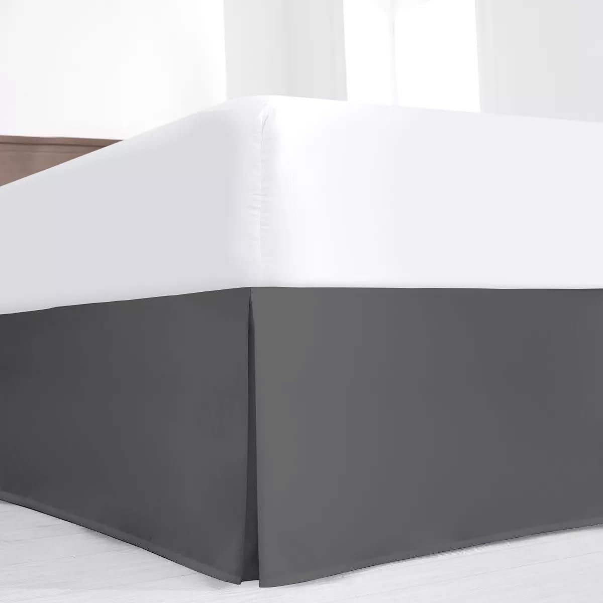 SKY BEDDINGS Luxury Pleated Queen Bed Skirt with Split Corners - 16 Inch Tailored Drop - Pleated Dust Ruffle - Wrinkle-Free 100% Microfiber - Easy Fit, Soft & Durable - White