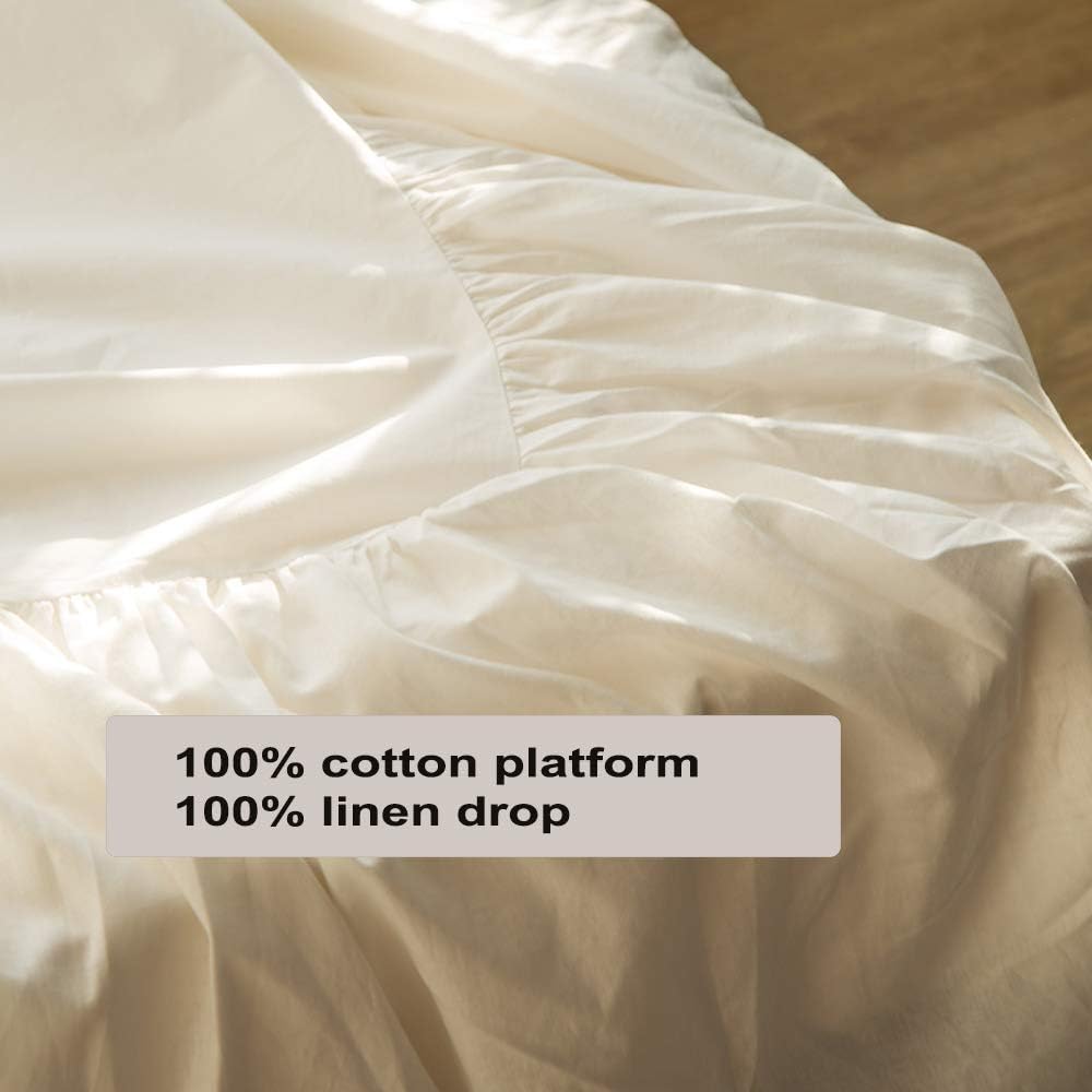 Simple&Opulence Belgian Linen Bed Skirt with Classic 14 inch Tailored Drop Dust Ruffle, Easy Fit Breathable Premium Natural Flax- Pleated White, Queen