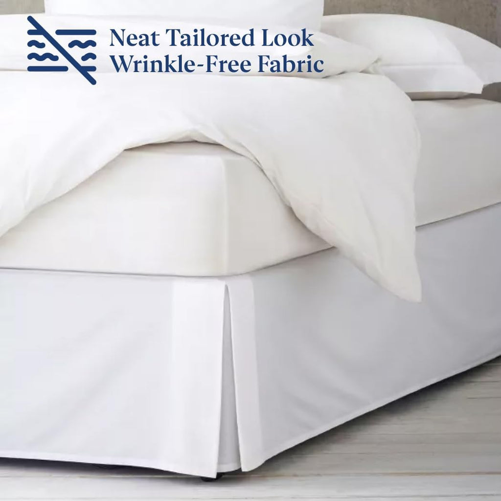SKY BEDDINGS Luxury Pleated Queen Bed Skirt with Split Corners - 16 Inch Tailored Drop - Pleated Dust Ruffle - Wrinkle-Free 100% Microfiber - Easy Fit, Soft & Durable - White