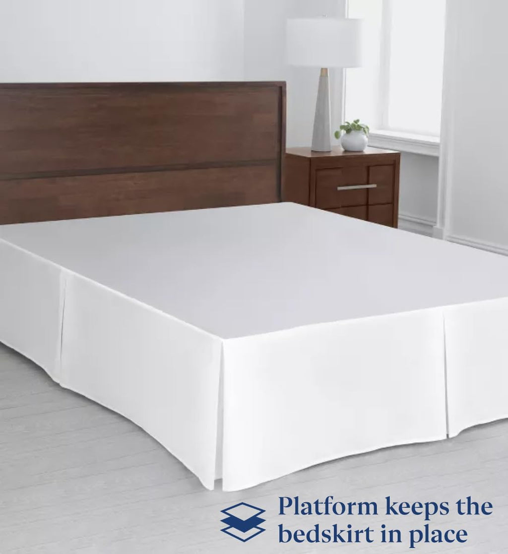 SKY BEDDINGS Luxury Pleated Queen Bed Skirt with Split Corners - 16 Inch Tailored Drop - Pleated Dust Ruffle - Wrinkle-Free 100% Microfiber - Easy Fit, Soft & Durable - White