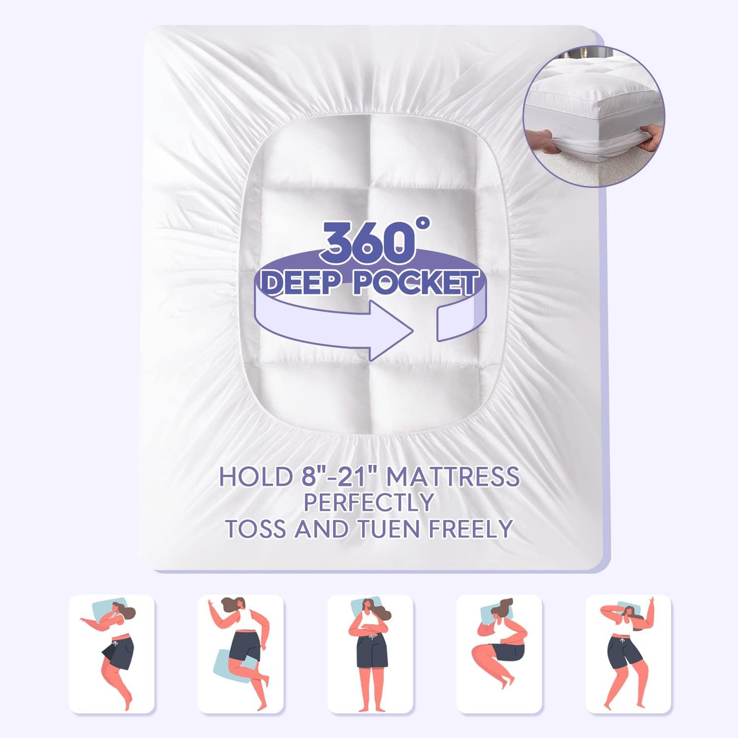 ABENE King Size Mattress Topper for Back Pain Relief, Extra Thick Mattress Pad Pillowtop, Soft Plush Mattress Cover Bed Topper with Deep Pocket, Overfilled Down Alternative Filling, White
