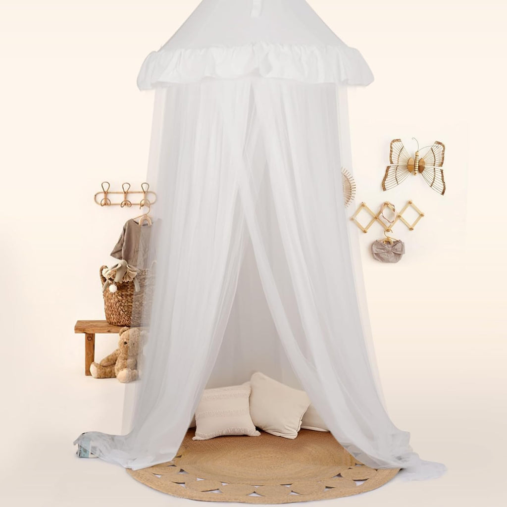 Large Bed Canopy with Star Lights, Double Layer Canopy for Bed, Princess Play Tent for Girls Room, Breathable Canopy Bed Curtain for Children Reading Nook, Machine Washable Canopy, 40''x106'', White