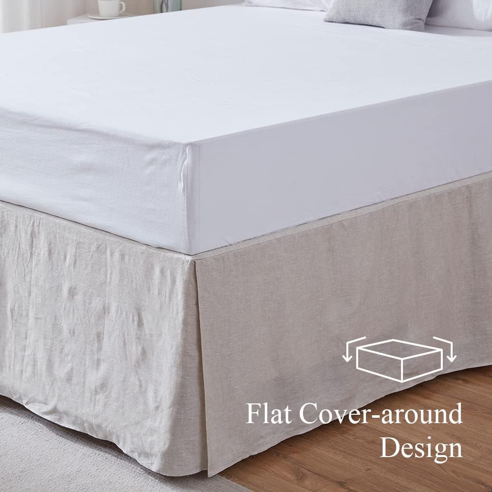 Simple&Opulence Belgian Linen Bed Skirt with Classic 14 inch Tailored Drop Dust Ruffle, Easy Fit Breathable Premium Natural Flax- Basic Linen, Queen