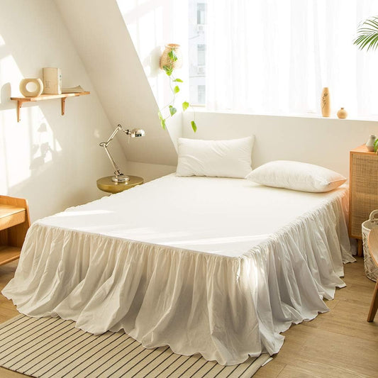 Simple&Opulence Belgian Linen Bed Skirt with Classic 14 inch Tailored Drop Dust Ruffle, Easy Fit Breathable Premium Natural Flax- Pleated White, Queen