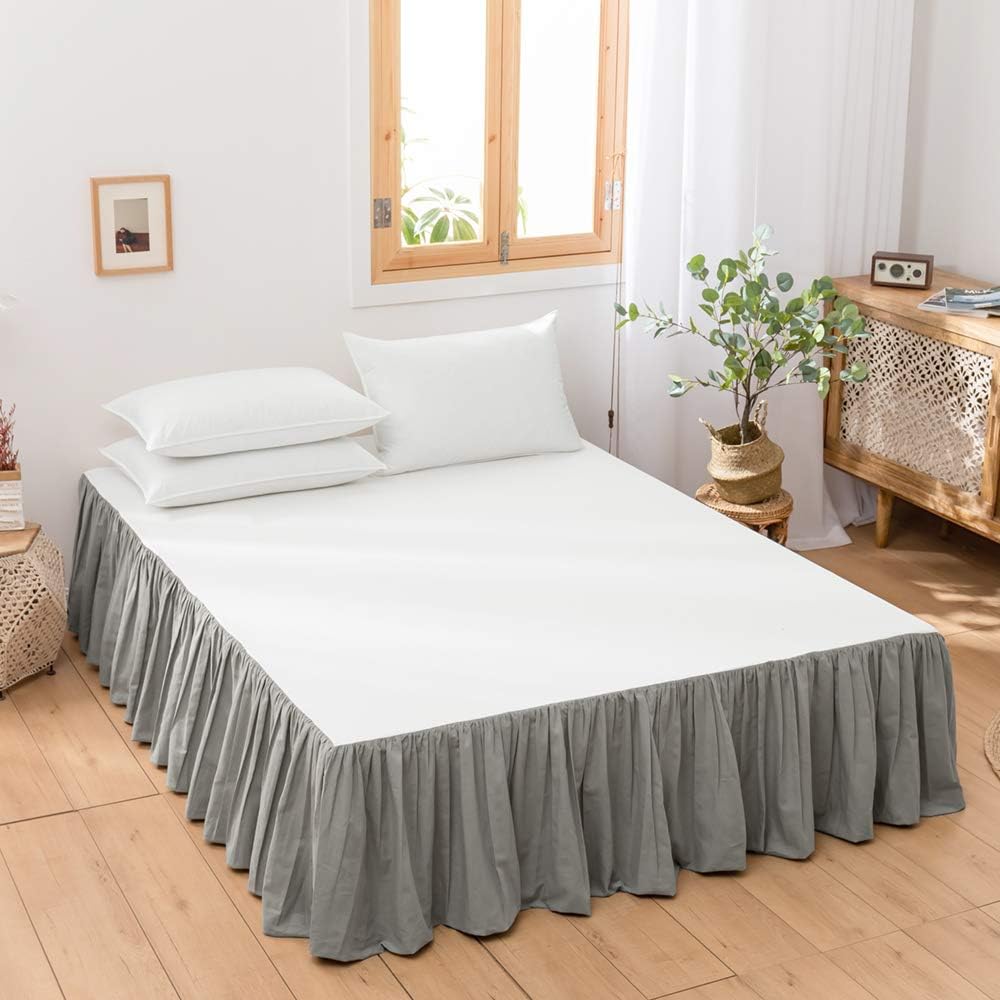 BISELINA French Linen Bed Skirt with Pleated Frills 18-Inch Tailored Drop Natural Flax Cotton Blend Dust Ruffle Soft Cozy Farmhouse Bedding (18" King, Ruffle Linen)