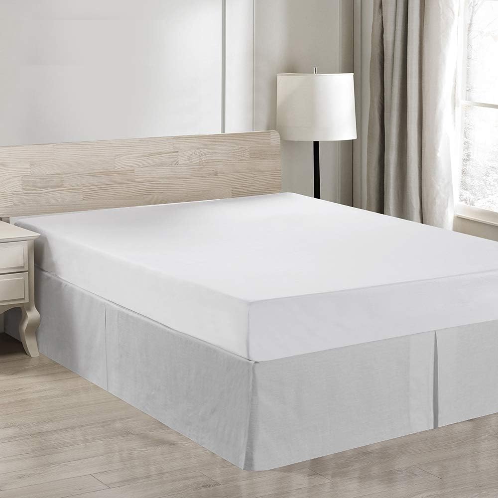Simple&Opulence Belgian Linen Bed Skirt with Classic 14 inch Tailored Drop Dust Ruffle, Easy Fit Breathable Premium Natural Flax- Basic Linen, Queen