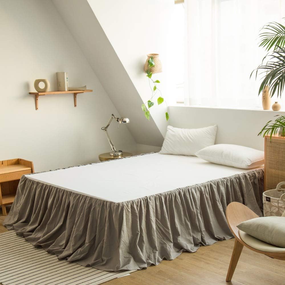 BISELINA French Linen Bed Skirt with Pleated Frills 18-Inch Tailored Drop Natural Flax Cotton Blend Dust Ruffle Soft Cozy Farmhouse Bedding (18" King, Ruffle Linen)