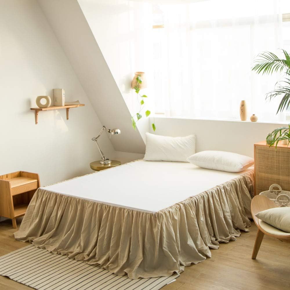 BISELINA French Linen Bed Skirt with Pleated Frills 18-Inch Tailored Drop Natural Flax Cotton Blend Dust Ruffle Soft Cozy Farmhouse Bedding (18" King, Ruffle Linen)