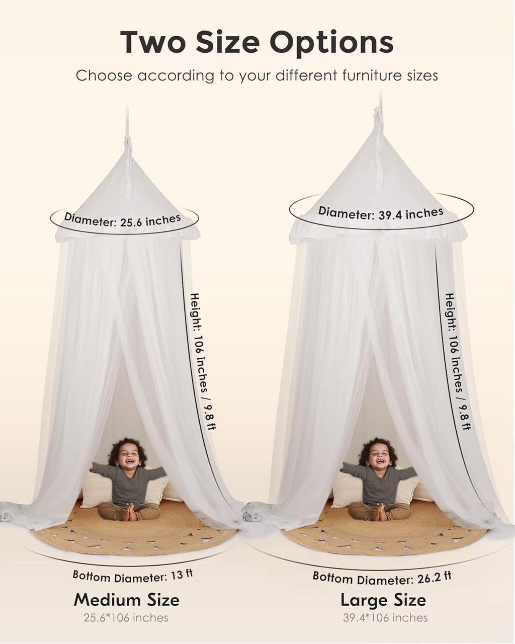 Large Bed Canopy with Star Lights, Double Layer Canopy for Bed, Princess Play Tent for Girls Room, Breathable Canopy Bed Curtain for Children Reading Nook, Machine Washable Canopy, 40''x106'', White