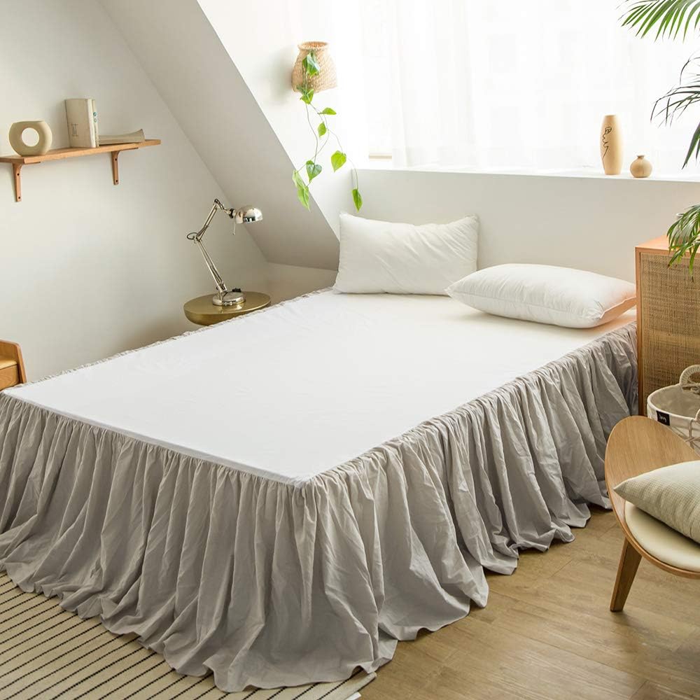 Simple&Opulence Belgian Linen Bed Skirt with Classic 14 inch Tailored Drop Dust Ruffle, Easy Fit Breathable Premium Natural Flax- Basic Linen, Queen