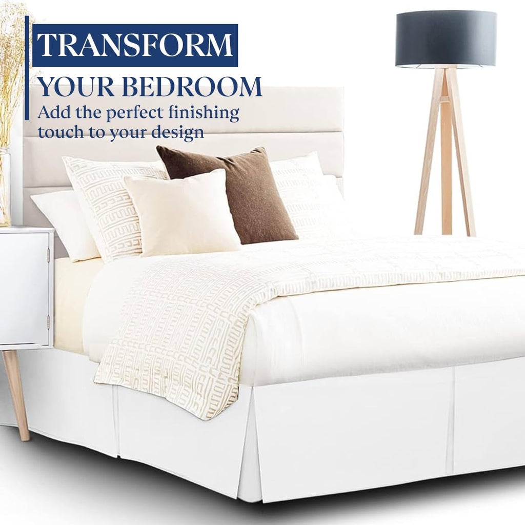 SKY BEDDINGS Luxury Pleated Queen Bed Skirt with Split Corners - 16 Inch Tailored Drop - Pleated Dust Ruffle - Wrinkle-Free 100% Microfiber - Easy Fit, Soft & Durable - White