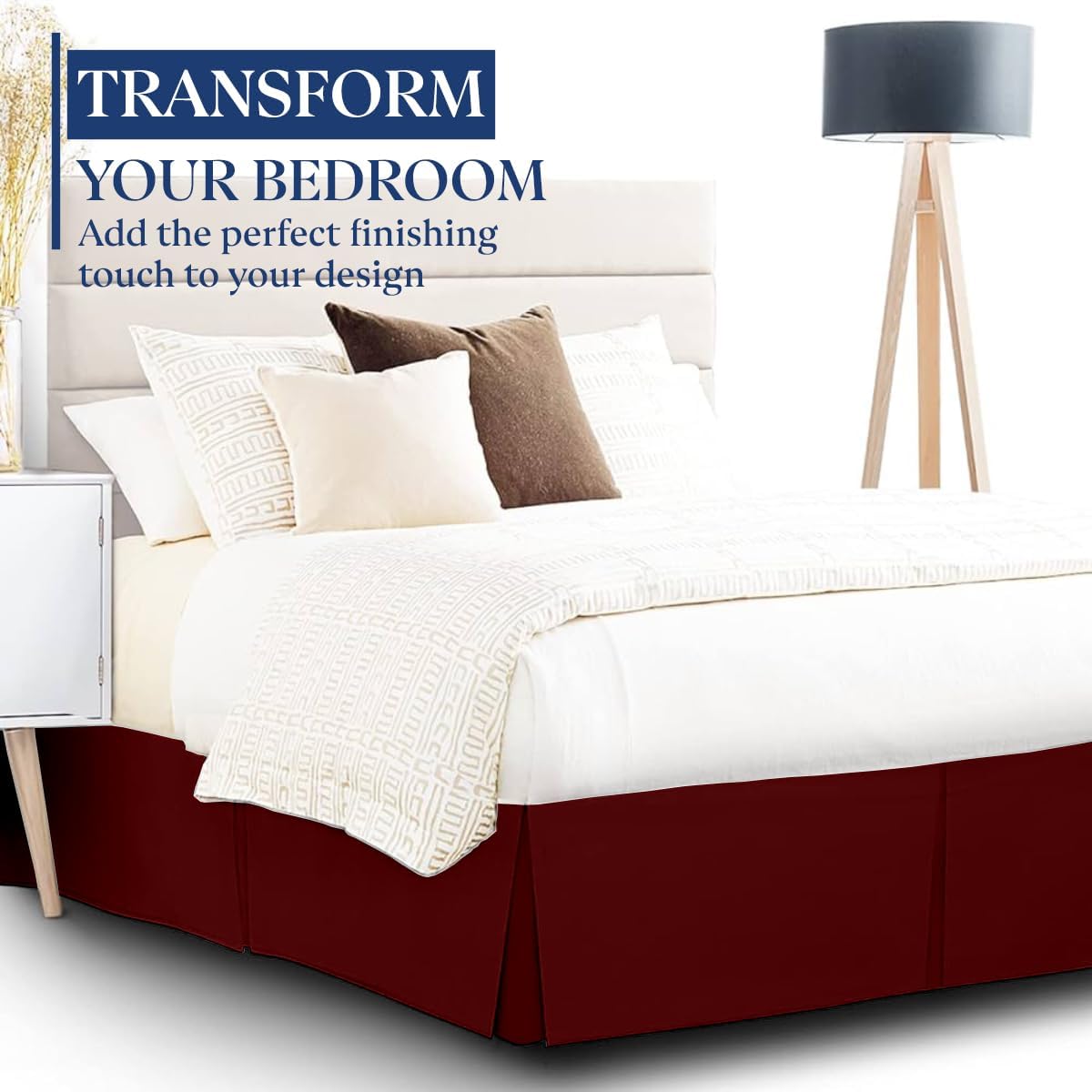 SKY BEDDINGS Luxury Pleated Queen Bed Skirt with Split Corners - 16 Inch Tailored Drop - Pleated Dust Ruffle - Wrinkle-Free 100% Microfiber - Easy Fit, Soft & Durable - White