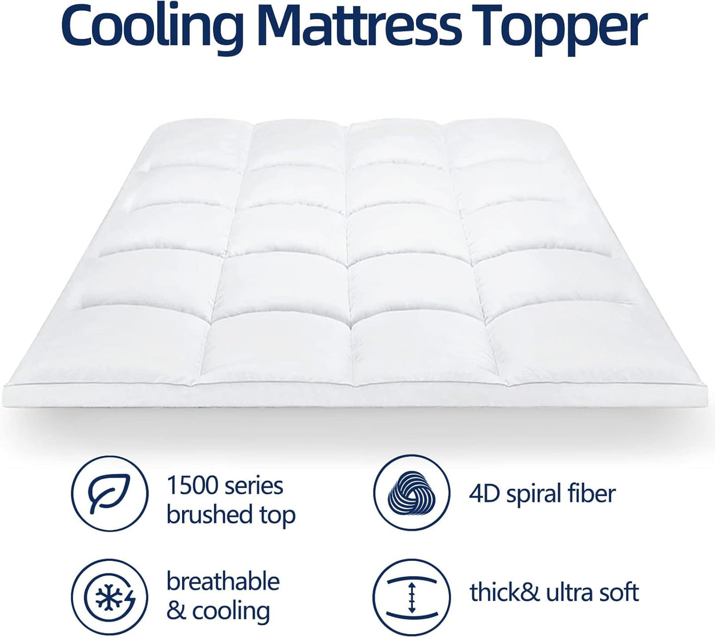 Mattress Topper King for Back Pain, Extra Thick Mattress Pad Cover, Plush Pillow Top, Deep Elastic Pocket, White