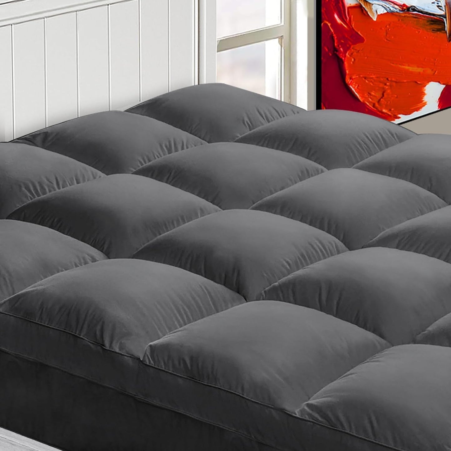 Mattress Topper King for Back Pain, Extra Thick Mattress Pad Cover, Plush Pillow Top, Deep Elastic Pocket, White
