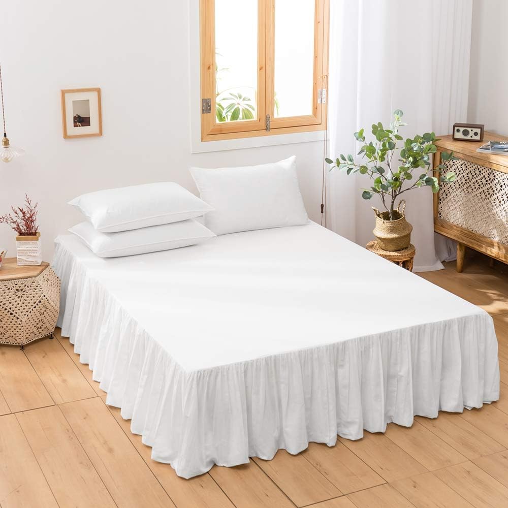 BISELINA French Linen Bed Skirt with Pleated Frills 18-Inch Tailored Drop Natural Flax Cotton Blend Dust Ruffle Soft Cozy Farmhouse Bedding (18" King, Ruffle Linen)