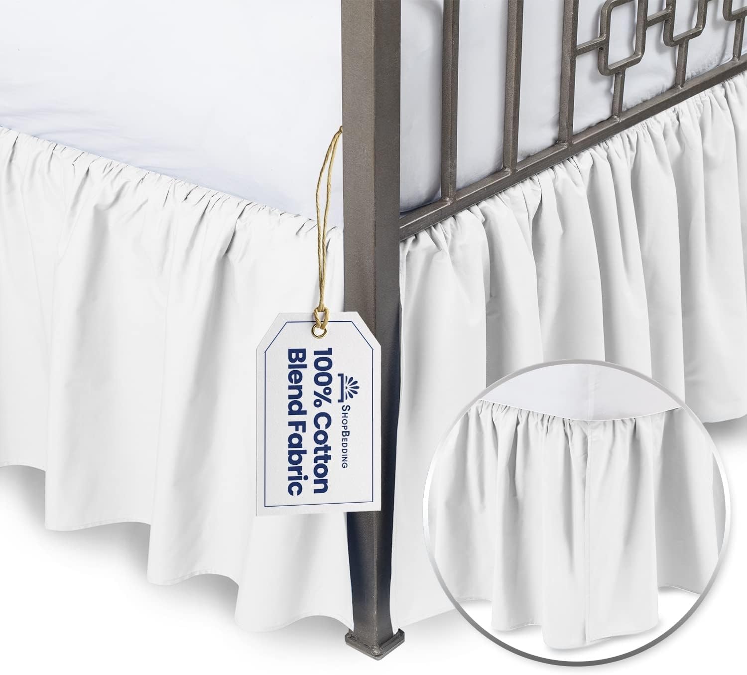 BLISSFORD White Bed Skirt Queen Size 14 inch Drop - with Split Corners - Cotton Blend Ruffled Bed Skirt, Dust Ruffle for Queen Size Bed, Platform White Bedskirt, Machine Washable