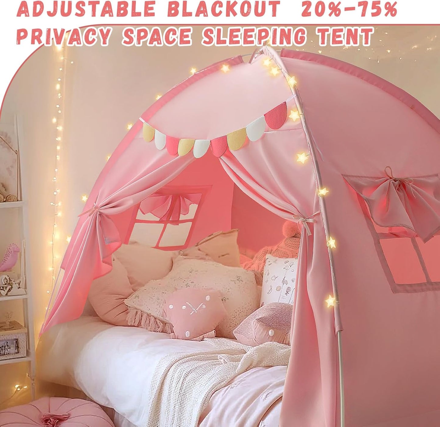 Twin Bed Tent for Kids, Twin Size Bed Tents Indoor Canopy Privacy on Bunk Sleep Inside Drafty Room for Girls, Pink