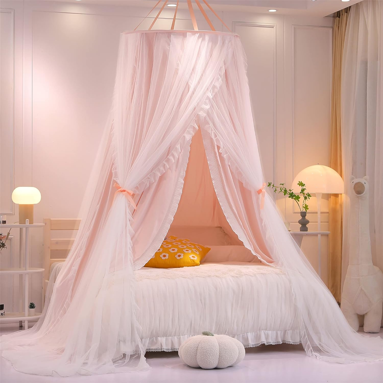 VETHIN Double Layer Princess Round Dome Canopy Bed Curtain for Girls Adults,Children Dreamy Mosquito Net,Cute Bedroom Decoration Castle Play Tent Reading Nook Canopies(Dome-Double Black)