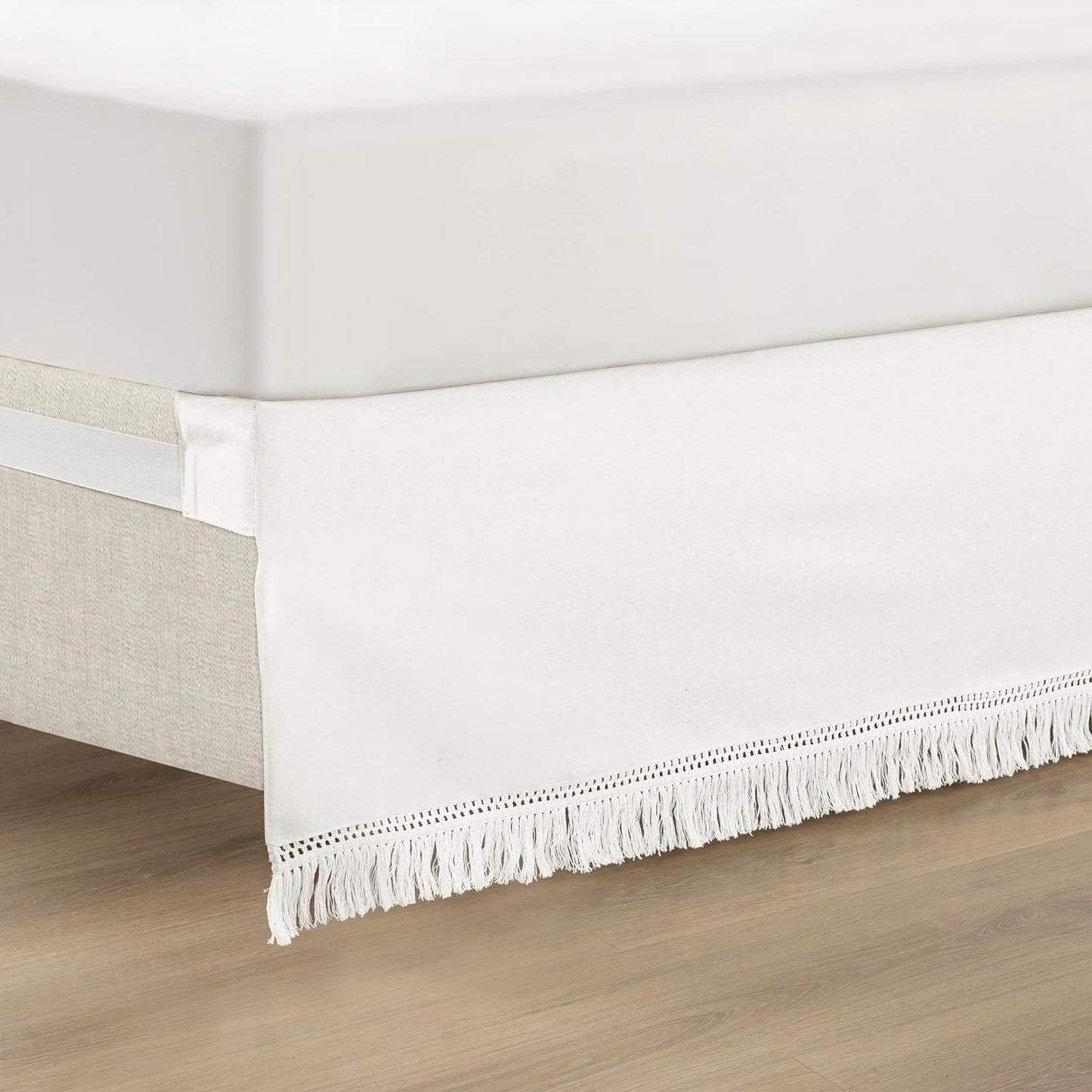 Lush Decor Boho Fringe 15-Inch Tailored Drop Easy Fit Bedskirt, King, Neutral