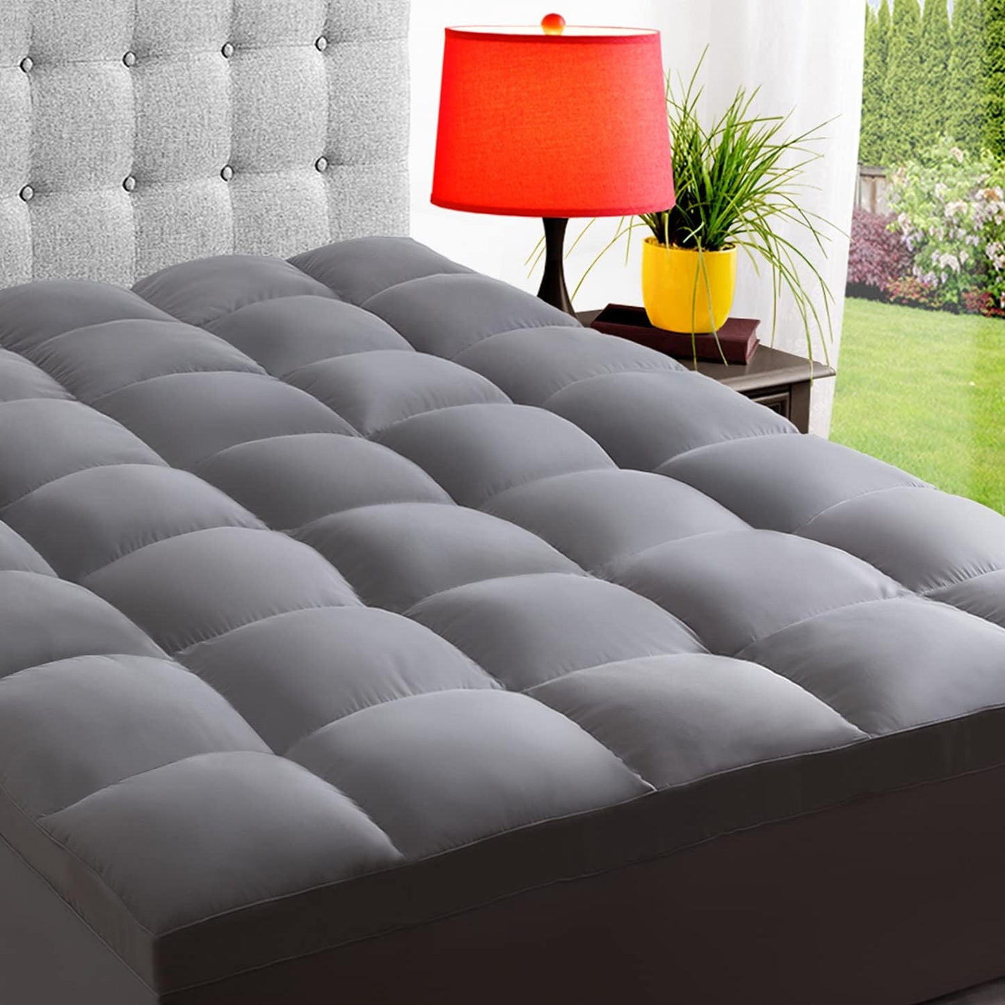 ELEMUSE Full XL Mattress Topper for Back Pain, Extra Thick Mattress Pad Cover, Plush Soft Pillowtop with Elastic Deep Pocket, Overfilled Down Alternative Filling