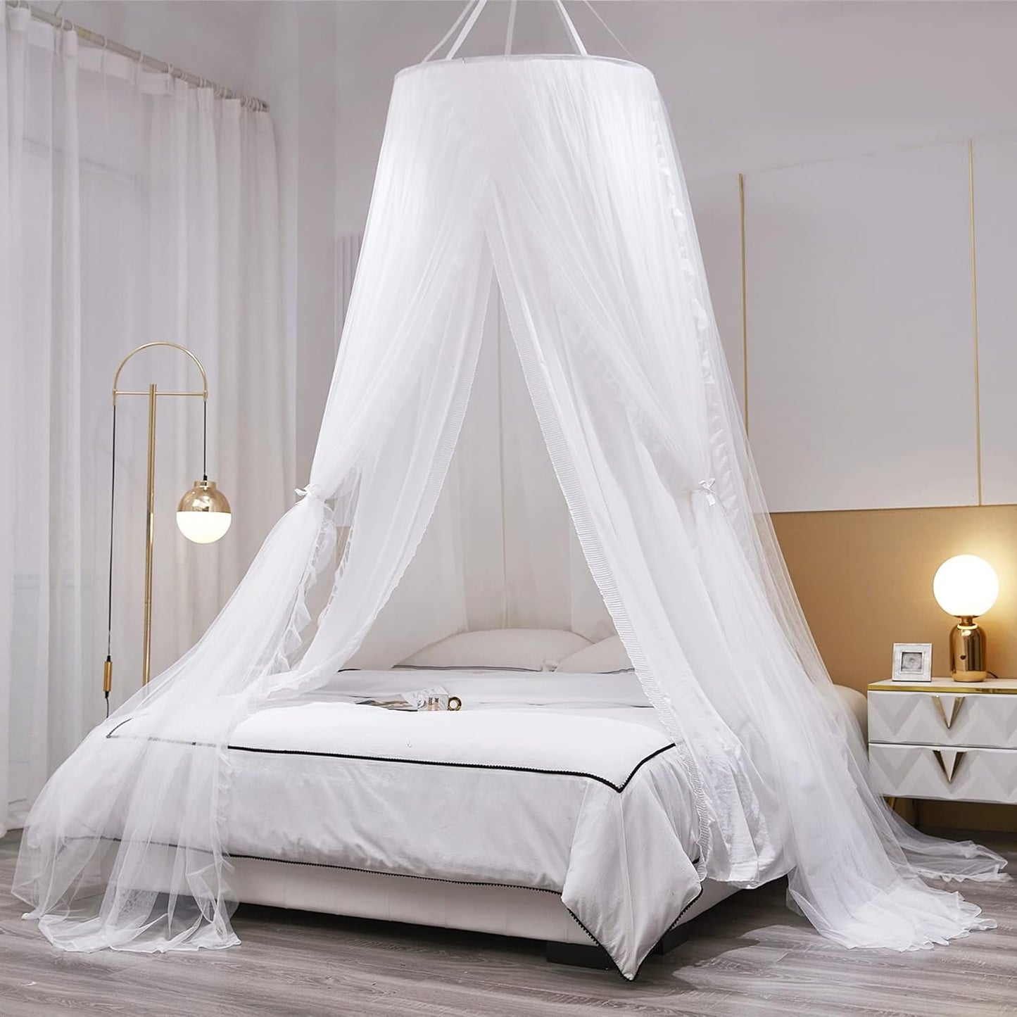 VETHIN Double Layer Princess Round Dome Canopy Bed Curtain for Girls Adults,Children Dreamy Mosquito Net,Cute Bedroom Decoration Castle Play Tent Reading Nook Canopies(Dome-Double Black)