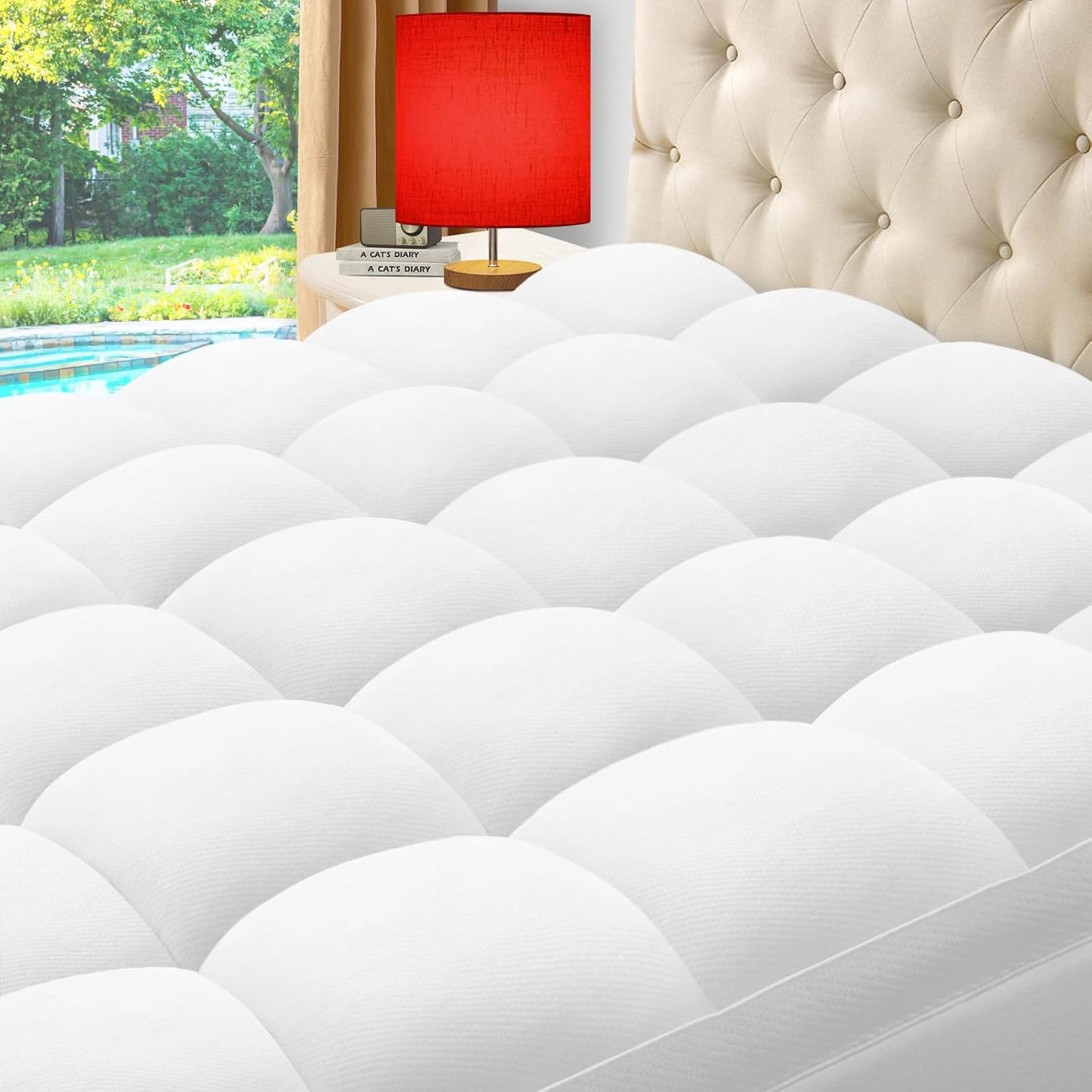 ELEMUSE Full XL Mattress Topper for Back Pain, Extra Thick Mattress Pad Cover, Plush Soft Pillowtop with Elastic Deep Pocket, Overfilled Down Alternative Filling