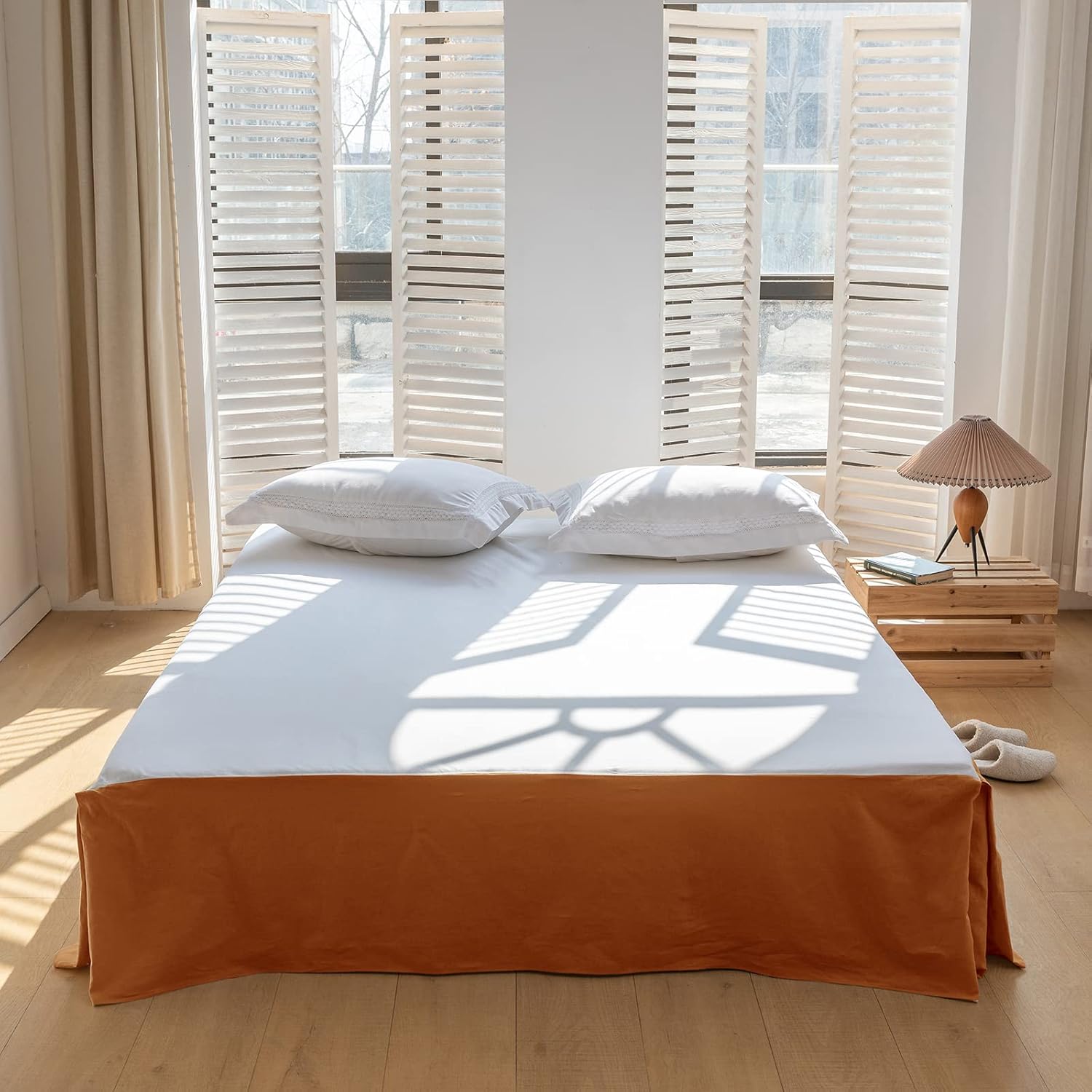 BISELINA French Linen Bed Skirt with Pleated Frills 18-Inch Tailored Drop Natural Flax Cotton Blend Dust Ruffle Soft Cozy Farmhouse Bedding (18" King, Ruffle Linen)